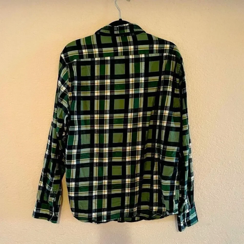 *30off3* Banana Republic Men's Plaid Flannel Shirt Green Long Sleeve Size L